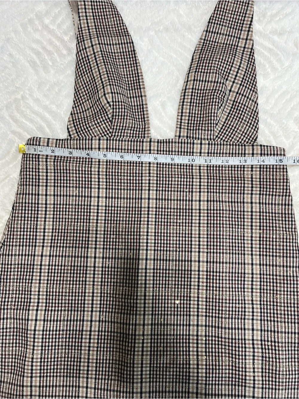 Zara Plaid Pinafore Mini Dress Size S Deep V Sleeveless Jumper Side Zip Tweed - Picture 7 of 9